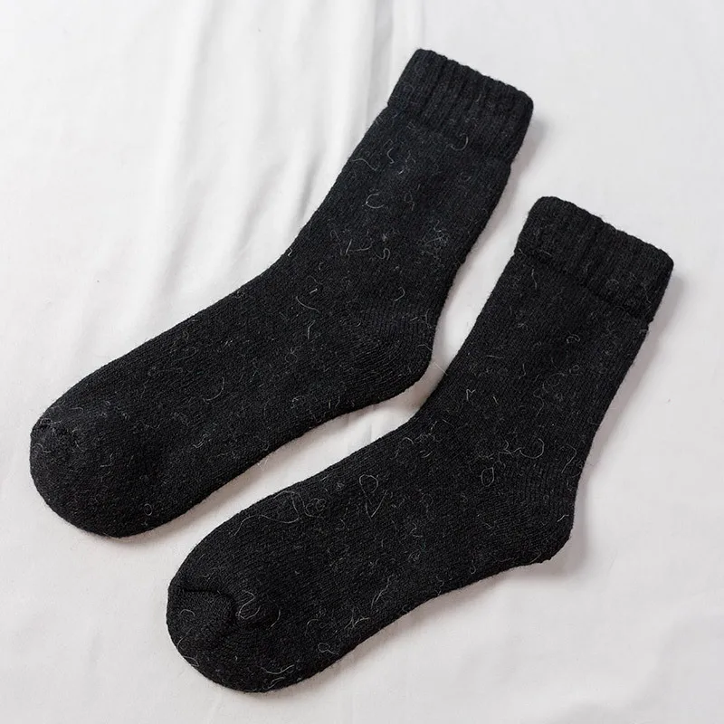 1Pair Thick Solid Color Socks Merino Wool Warm Winter Snow Thermal Socks Against Cold Snow For Men Women
