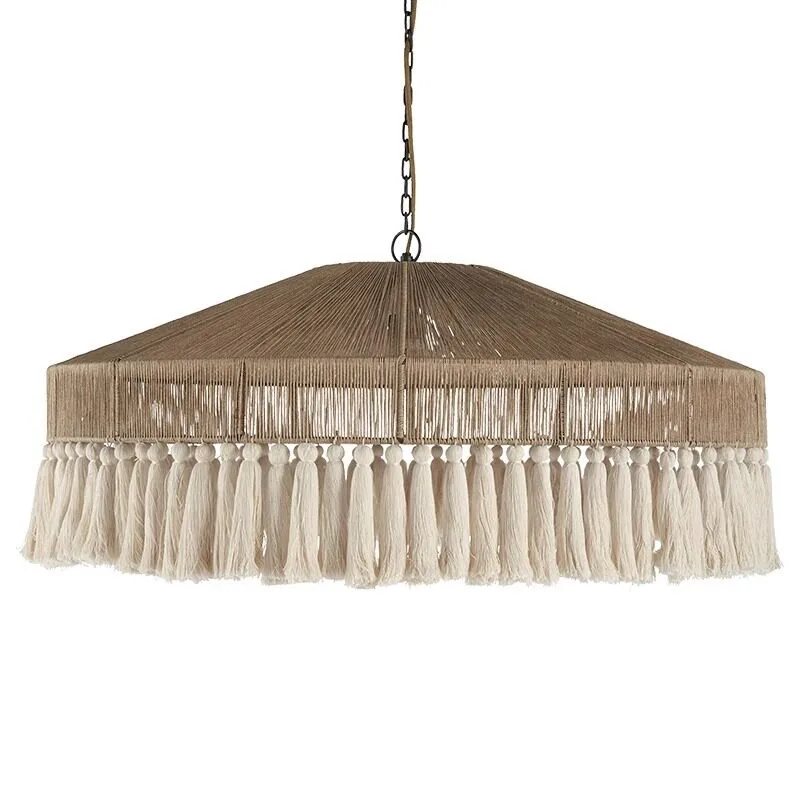 Retro living room hemp rope chandelier fabric tassel creative master bedroom light Japanese dining room light