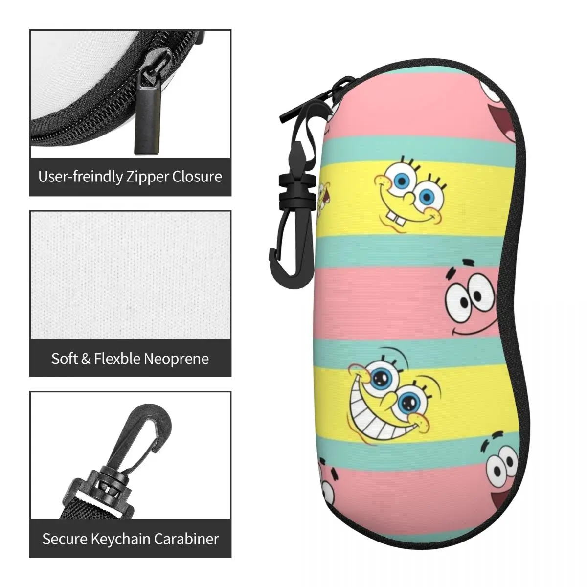 Spongebob Portable Soft Shell Glasses Case - Lightweight, Travel-Friendly Eyewear Pouch with Easy-Access Design