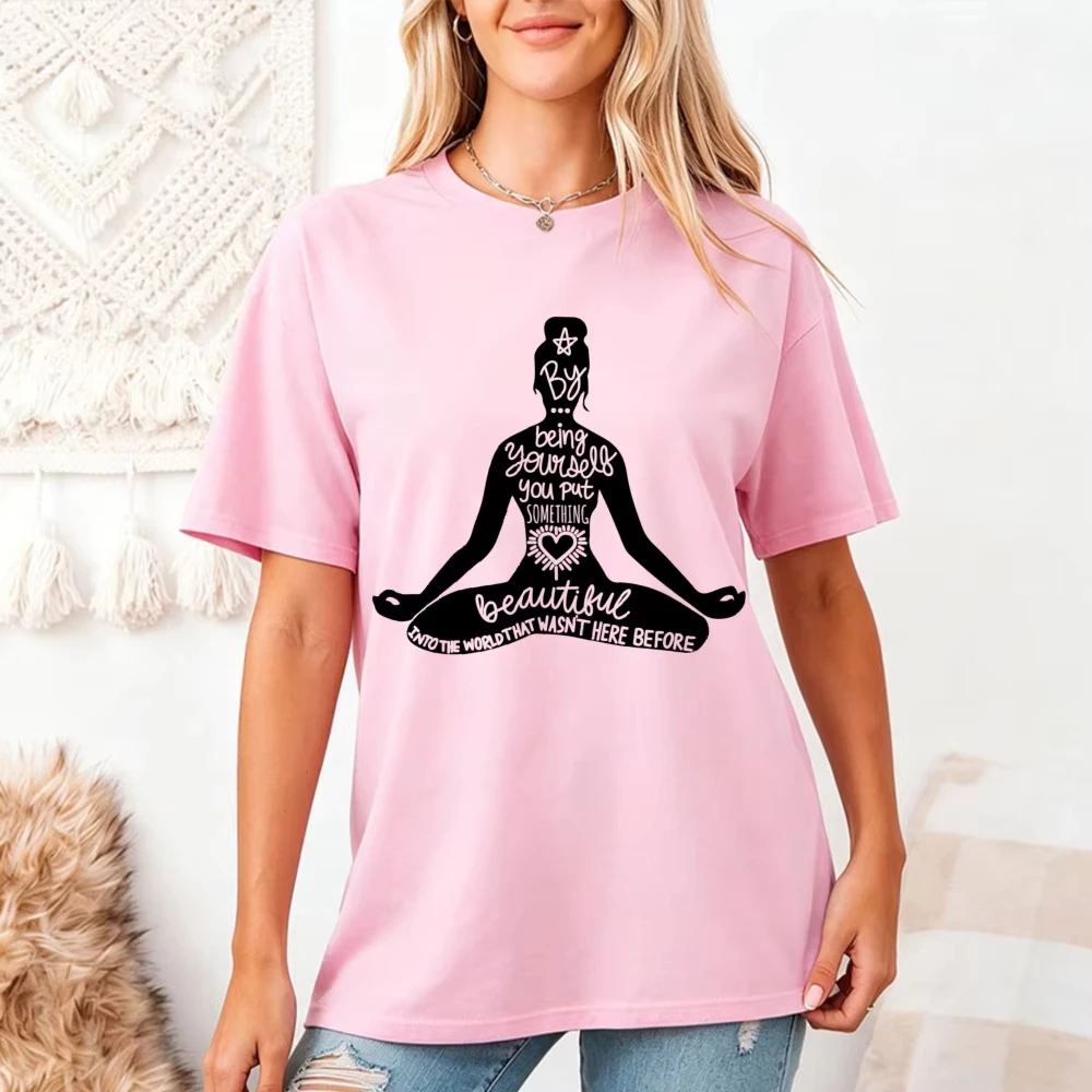 By Being Yourself Yoga Cotton T-Shirt Spiritual Shirt Motivational Tee Mediation Shirt Women Empowerment Sarcastic Yoga Tee