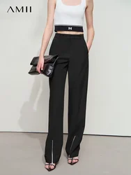 AMII Minimalist Flared Pants For Women 2025 Autumn New Design Soft Slit Leg Slightly Elastic Slim Thin Casual Pants 12541050