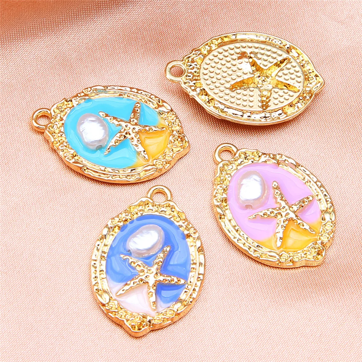 10pcs new French retro imitation pearl oil drop pendant light luxury enamel advanced painted flower pendant accessories