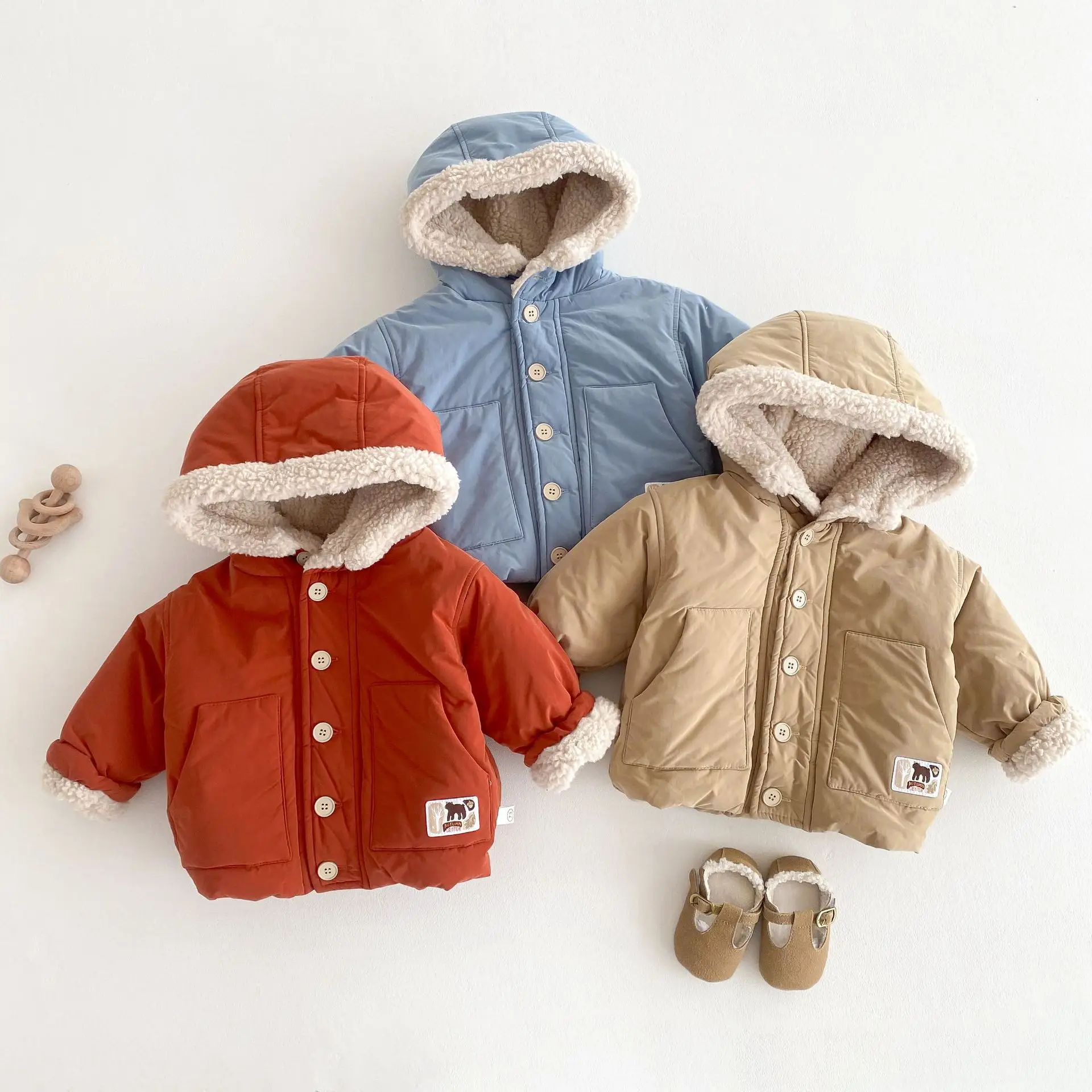 2024 Winter New in Kids Baby Girls Boys Thicken Plush Warm Fashion Top Outwear , Children Hooded Cotton-padded Jacket 0-5Y