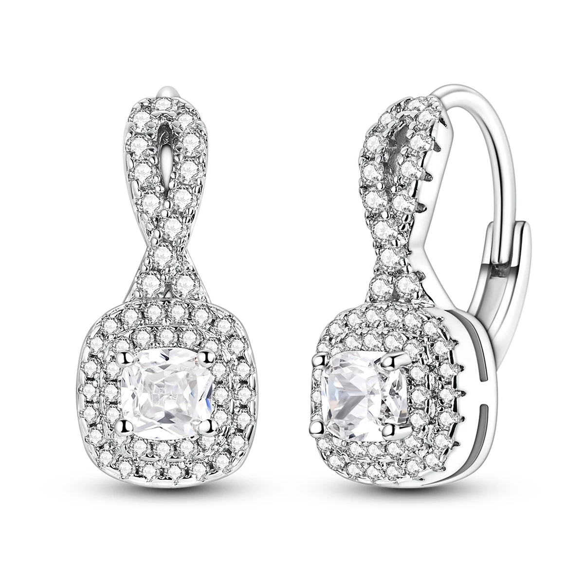 

925 Sterling Silver Earrings Women Sparkling Luxury Square Twisted Hoop Earring For Anniversary Wedding Jewelry Gifts