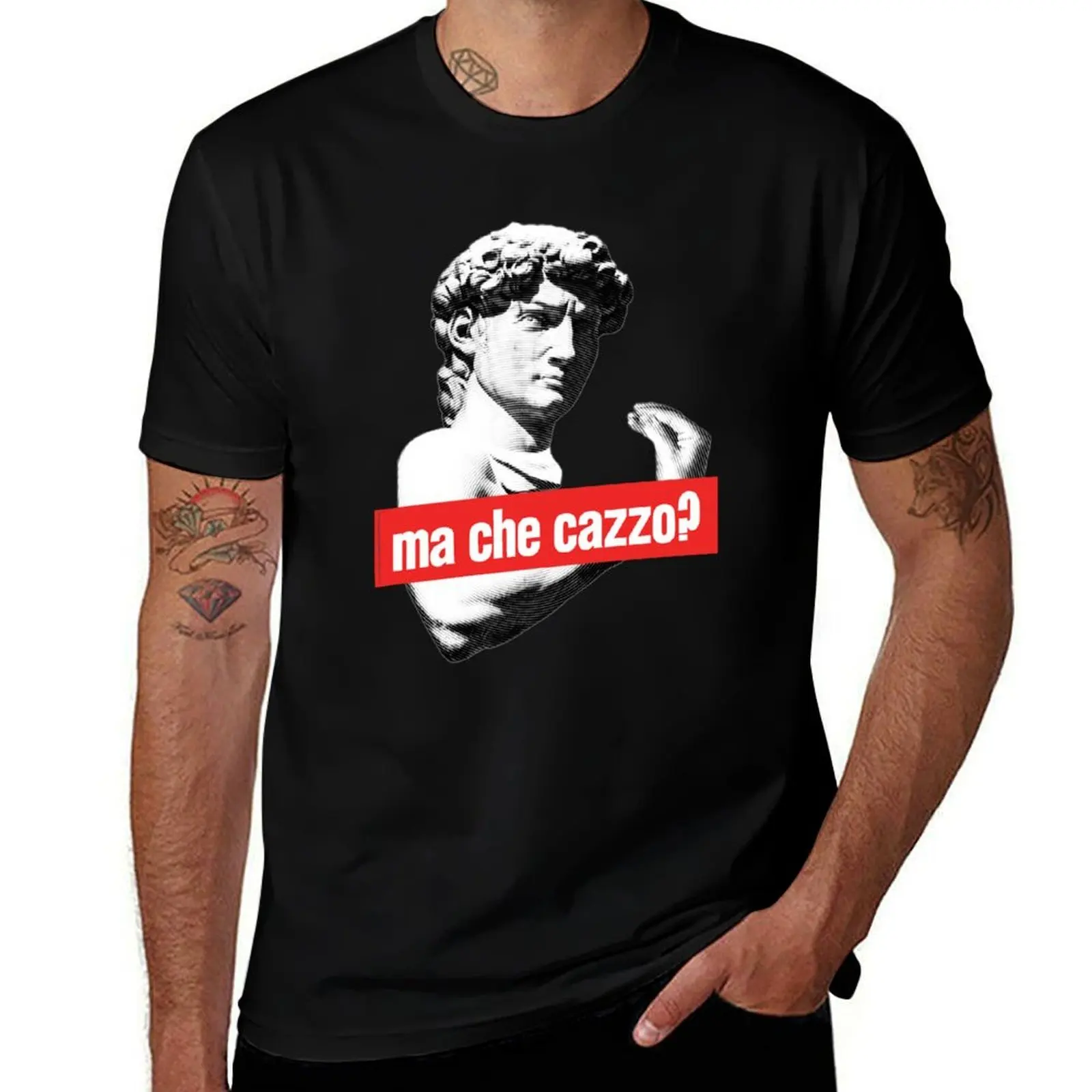 Ma Che Cazzo?! Funny David Sculptur with talking Hand T-Shirt Modern Print Casual T-Shirt