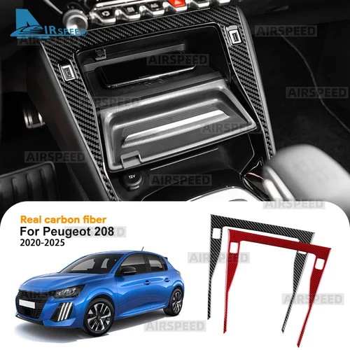 Imagen 1 del producto Pegatina de fibra de carbono suave Real para Peugeot 208 e-208 2020 2021 2022 2023 2024 2025 LHD RHD embellecedor de Panel de Control Central de coche