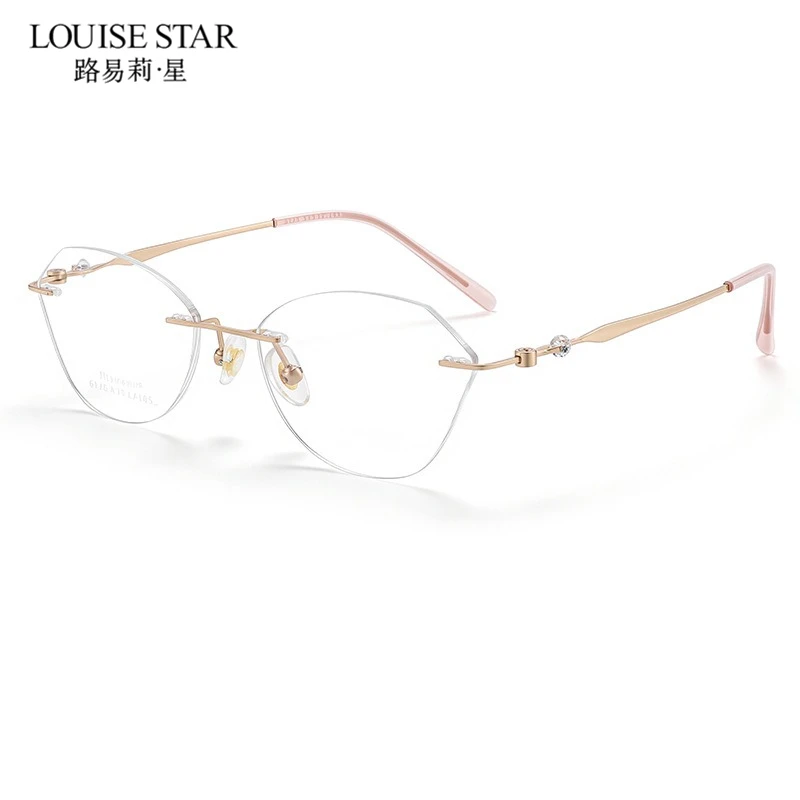 Women Cat Eye Polygon Rimless Prescription Glasses Custom Myopia Astigmatism Optical Eyewear Ultralight Frameless Spectacles