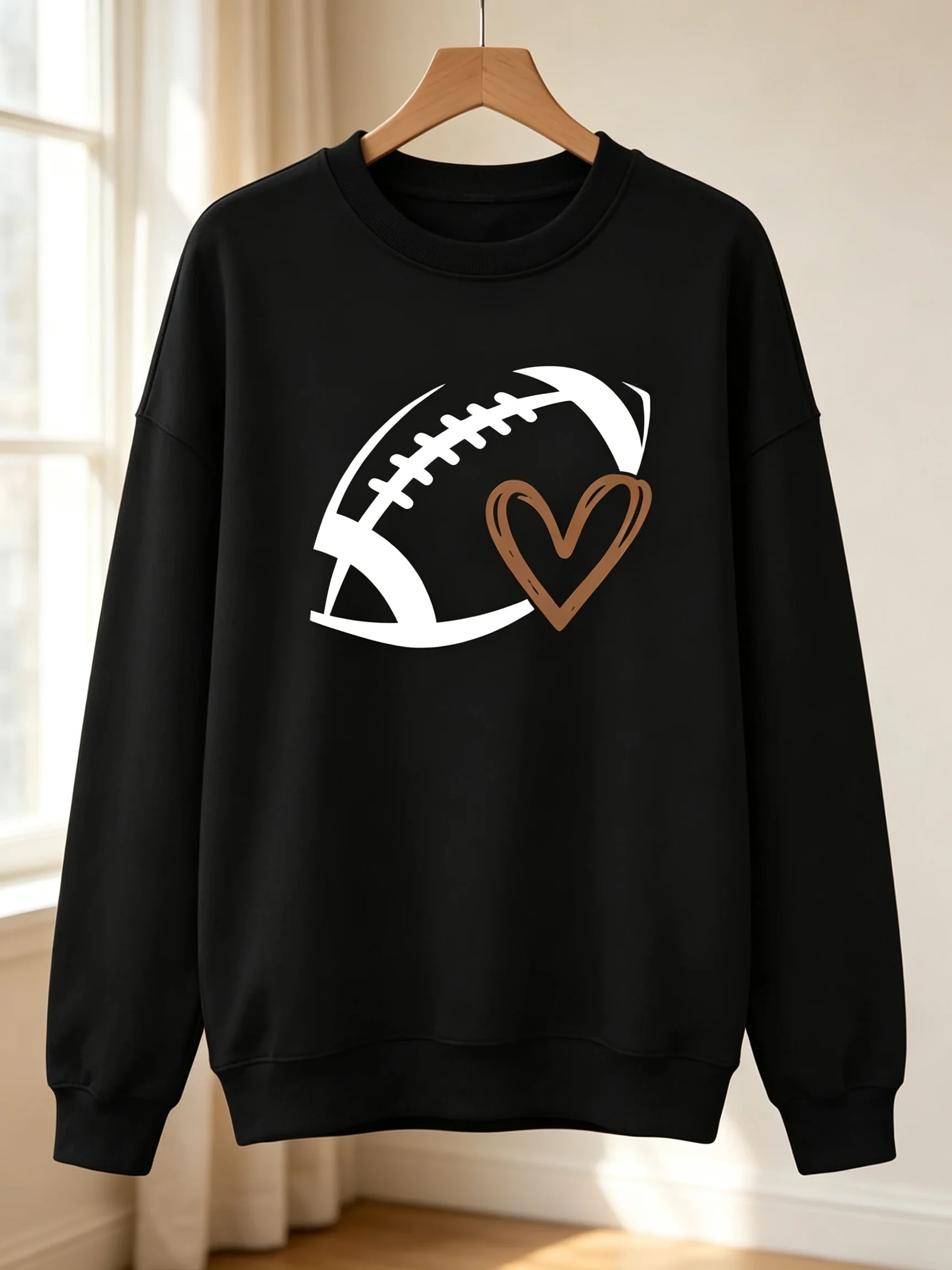 Women Football Heart Graphic Sweatshirt,Crew Neck Long Sleeve Pullover,Cute Game Day Sports Top For Women Fall Casual Daily Wear