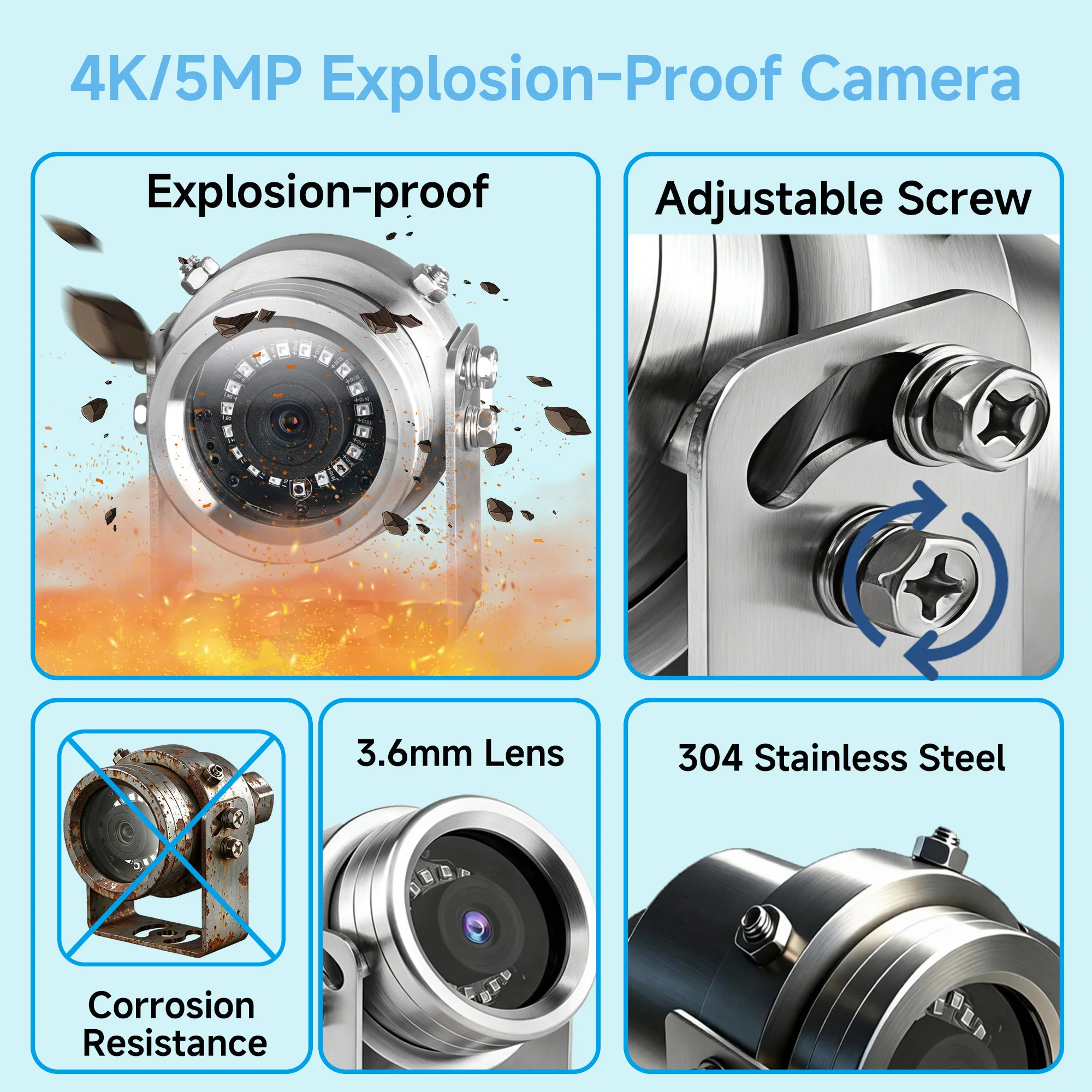 BFMore POE 4K 8MP Security IP камера 5MP Vedio 3.6mm 304 Stainless Steel Explosion-proof камера Human Detection Outdoor
