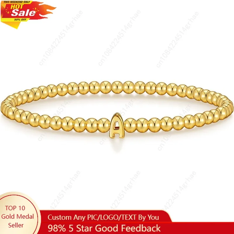 

Wowshow Gold Bracelets for Women Stocking Stuffers Stretch Initial Beaded Bracelets 18K Gold Plated with A-Z Letter Charm Jewelr