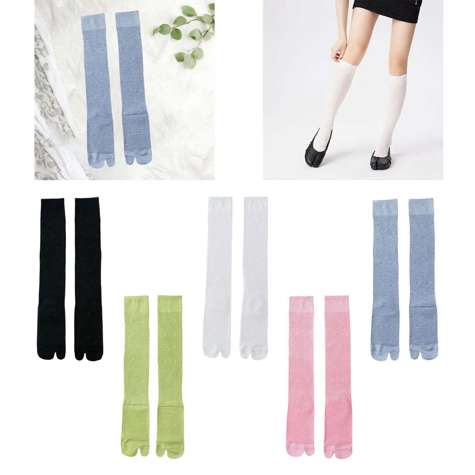 Thin Long Tabi Sandal Socks Mesh Two Toes Socks for Female Flip Flops Accessory