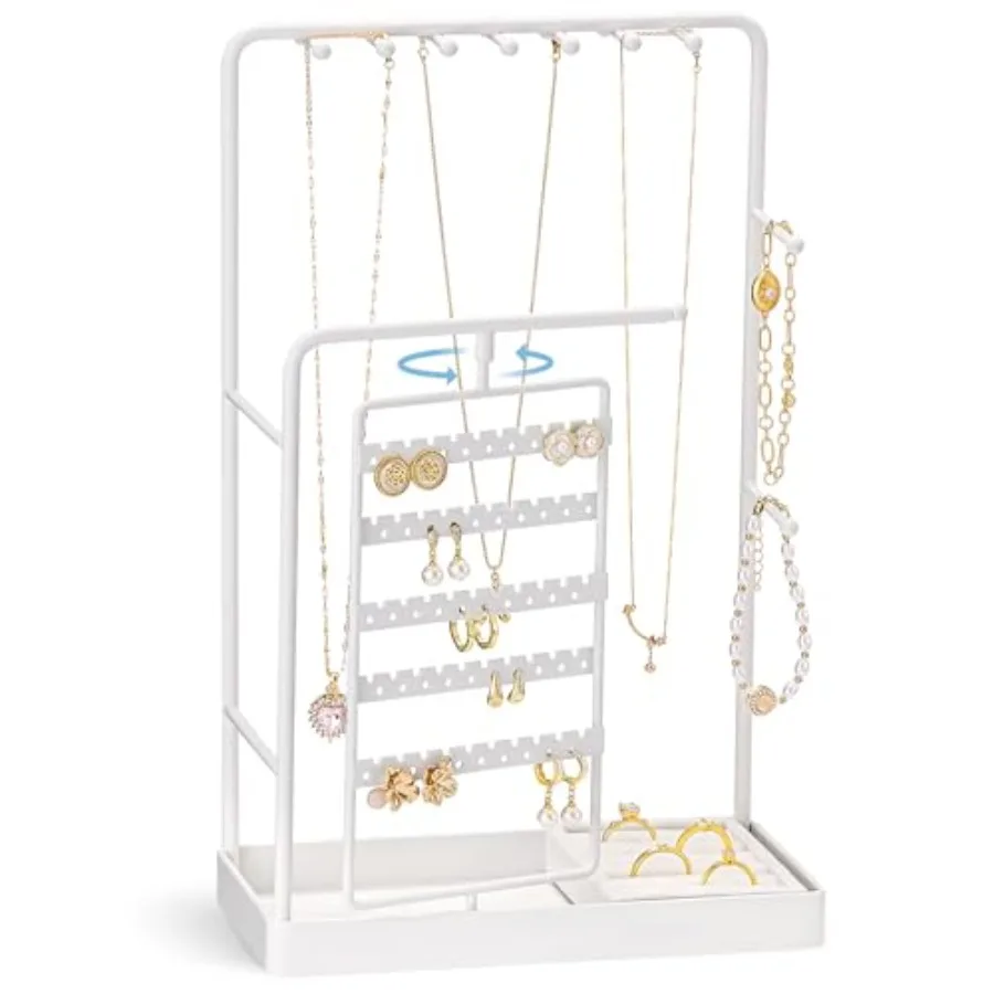 

Jewelry Stand Holder Organizer, Jewelry Display Storage with Ring Tray, Rotating Earring Bracelet Necklace Holder, Valentine's