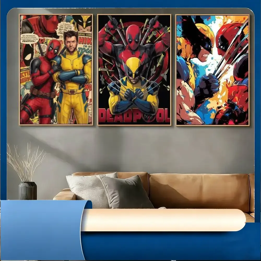 D-DeadpoolS-ES W-WolverineS-ES Poster Stickers Art Print Retro Artistic Wall Decor HD Living Room Bedroom Home Decor Unique Gi