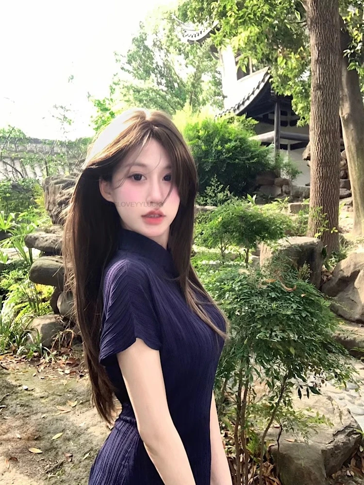 فستان صيني نحيف للربيع والصيف شيونغسام بدون أكمام تشيباو يوميًا بأكمام قصيرة رداء تشيباو تشينويز فيستدو زن فستان شاي