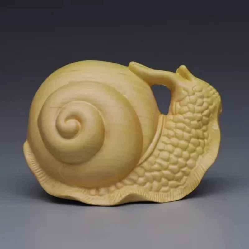 

Natural China Boxwoo Wood Carved Fengshui Animal Snail Wealth Auspicious Statue