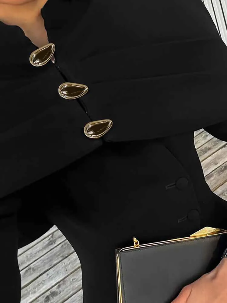 معاطف خارجية غير رسمية بأكمام طويلة للمكتب أنيقة بياقة واقفة معاطف فاخرة متينة للنساء تصميم أزرار للتنقل سترات ضيقة #1