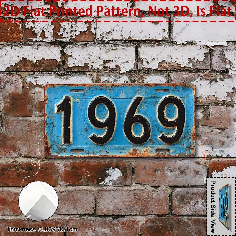 2D Flat 1pc Vintage 1969 Aluminum Metal Sign,Vintage Wall Decor Plaque,Pre-Drilled Holes,Weather-Resistant and Easy to Hang