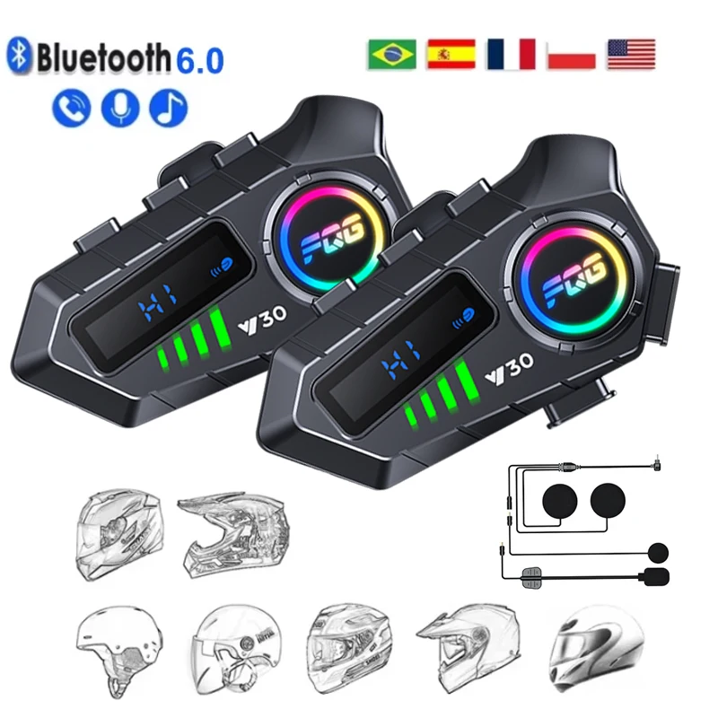 

KEBIDUMEI Y30 Bluetooth6.0 мотоциклетный домофон, гарнитура для шлема, беспроводной Intercomunicador 1000 мАч с фонариком, микрофоном громкой связи