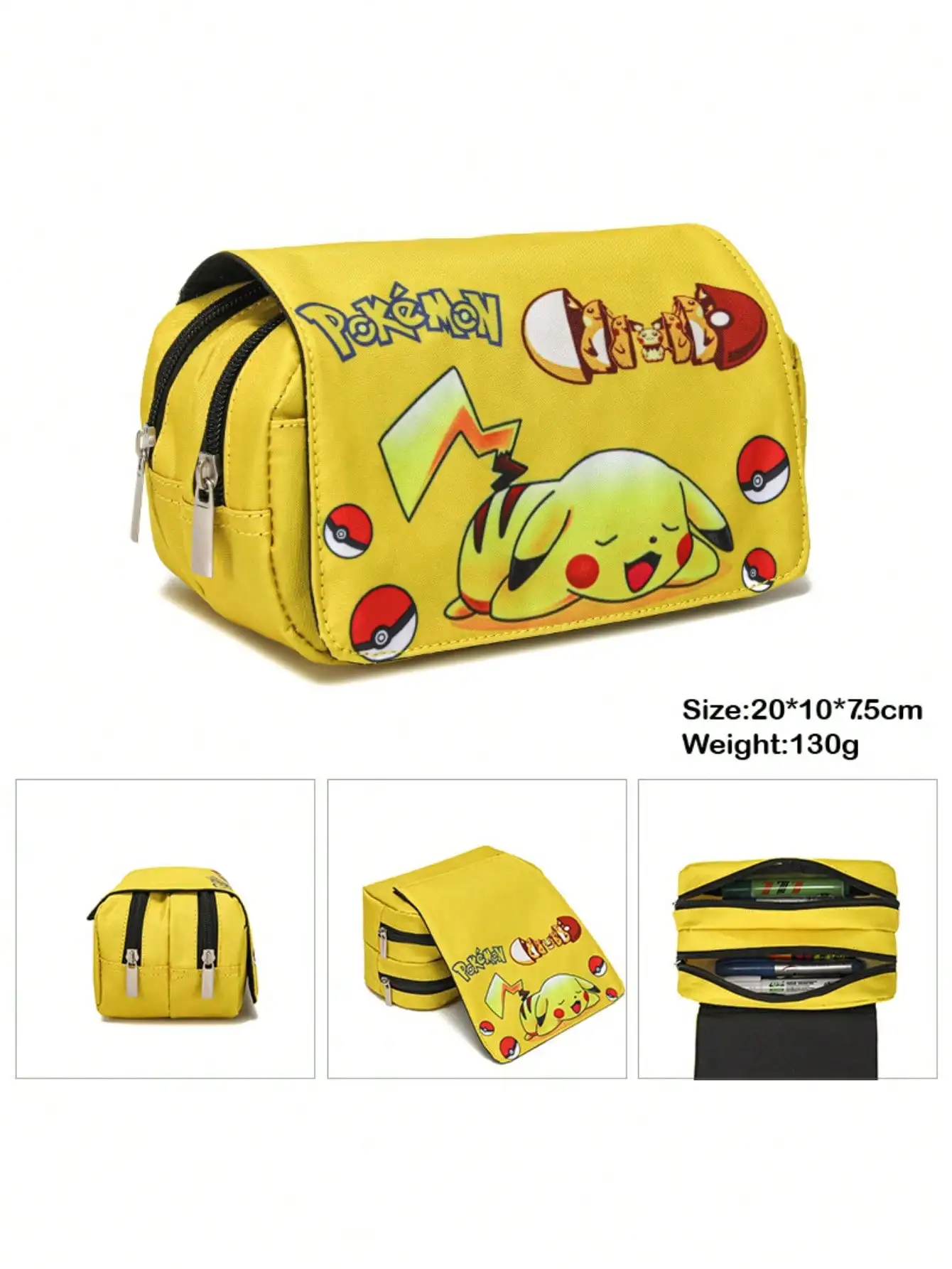 Cartoon Animation Peripheral Pokémon Cute Print Double-layer Pencil Bag Student Large-capacity Zipper Stationery Box Pencil Bag