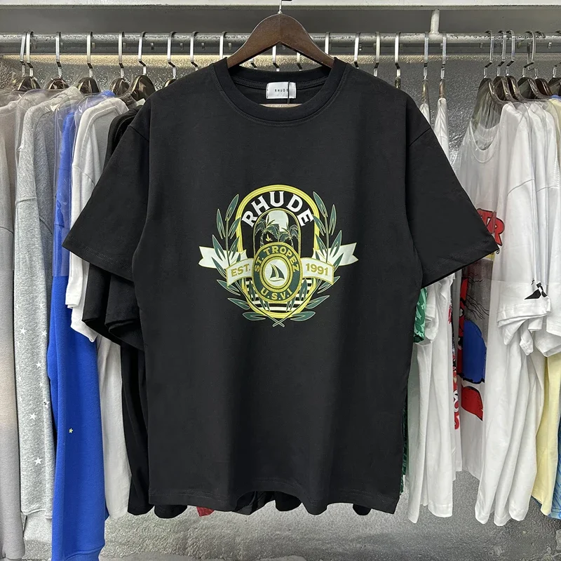

New Style Simple Fashionable Rhude Short-sleeved Top Summer Streetwear Men's Women's T-shirt