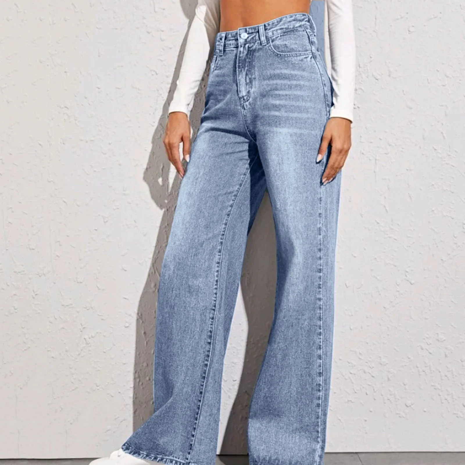 Calça jeans azul clara de cintura alta feminina, calça casual larga feminina, streetwear verão, nova, 2022