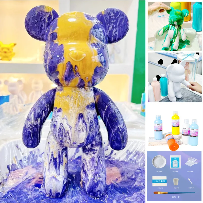 Fluid Bear White Embryo Craft DIY Material Kits Colouring Dolls Boys and Girls Toys  Acrylic Paints Set Craft Paint
