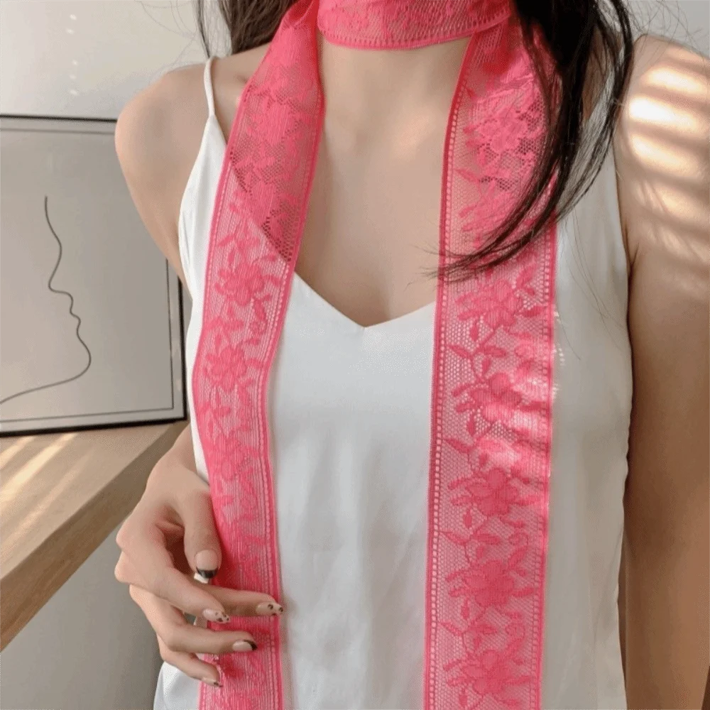 New Floral Lace Printed Scarf Soft Narrow Long Bag Strap Lightweight Elegant Multifunctional Headscarf Evening Party