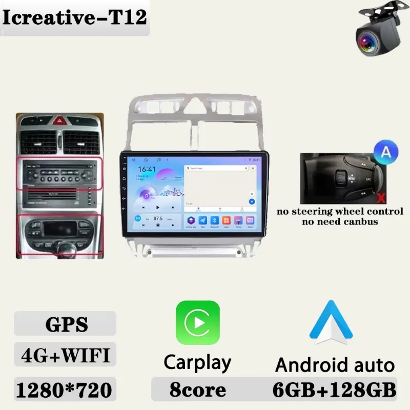 Autoradio voor Peugeot 307 307CC 307SW 2002-2013 Multimedia Carplay Speler Stereo Auto Audio Autoradio Android 9 ''navigatie GPS