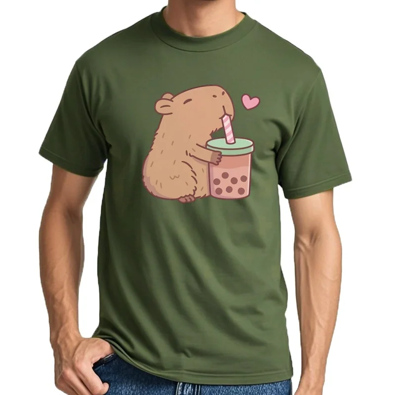 Camisetas con estampado de té de burbujas de Capybara Loves para mujer, camisetas informales de manga corta para mujer