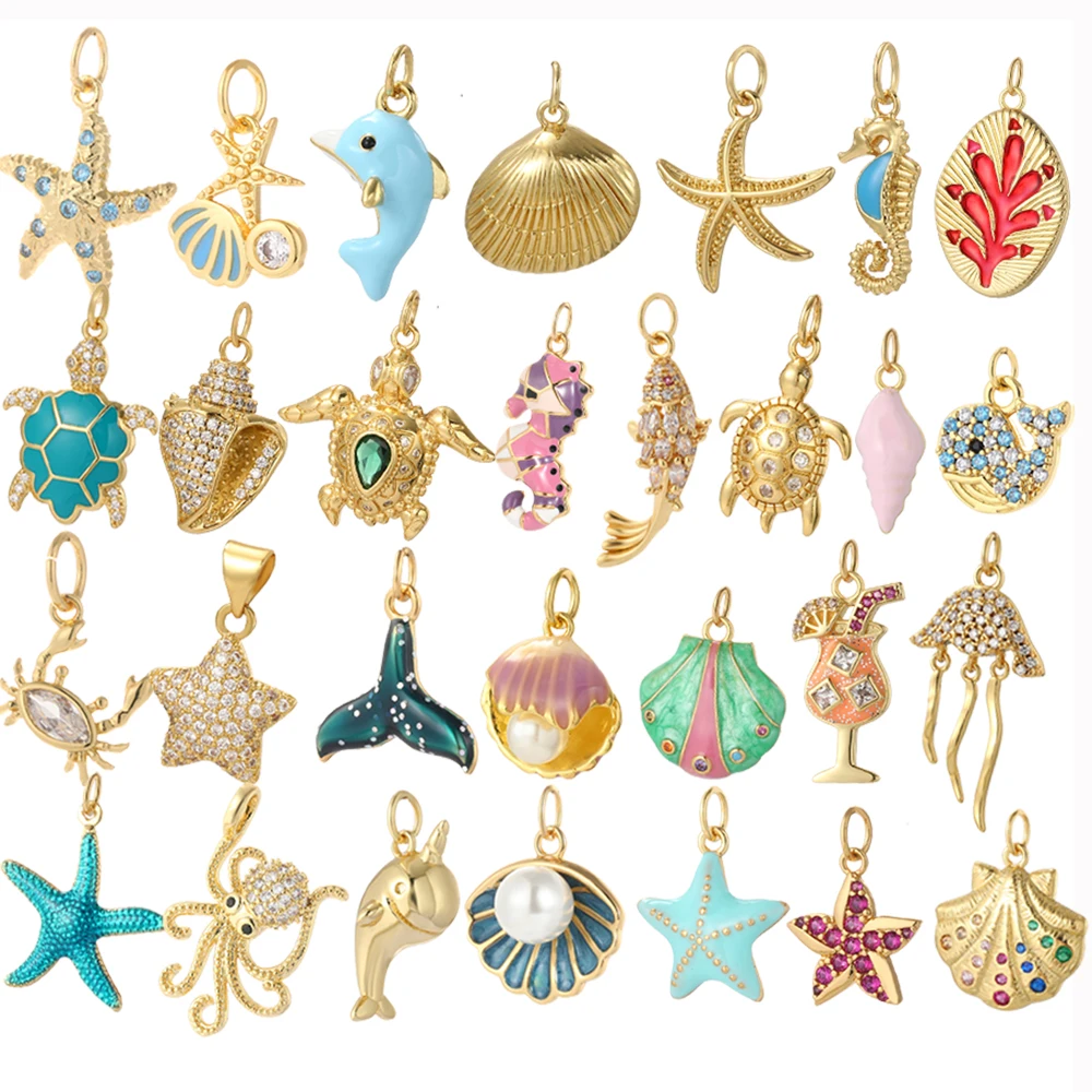 Bonito concha estrela do mar pavimentar cz encantos para fazer jóias suprimentos de produção diy pulseira colar brincos chaveiro acessórios