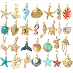 Cute Shell Starfish Pave CZ Charms for Jewelry Making Production Supplies Diy Bracelet Necklace Earrings Key Chain  Accessories