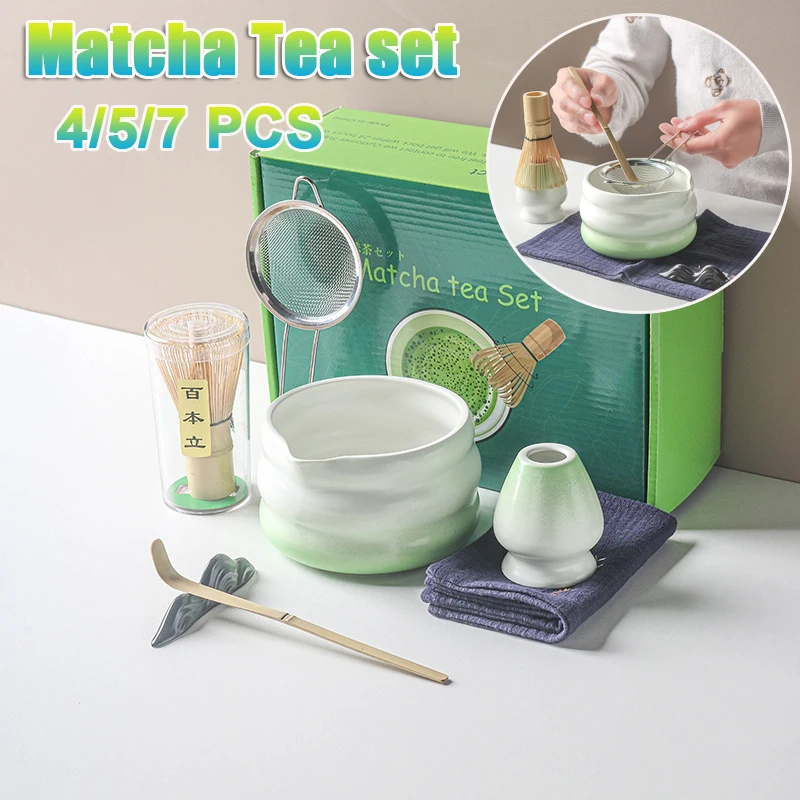 4/5/7pcs Set Traditional Ceramic Tea  Bowl Durable Handmade Green Tea Maker Cup for Matcha Preparation Kitchen Supplies