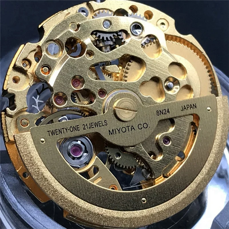 New Gold 8N24 Mechanical Movement Miyota 21 Jewels Skeleton Automatic Movement