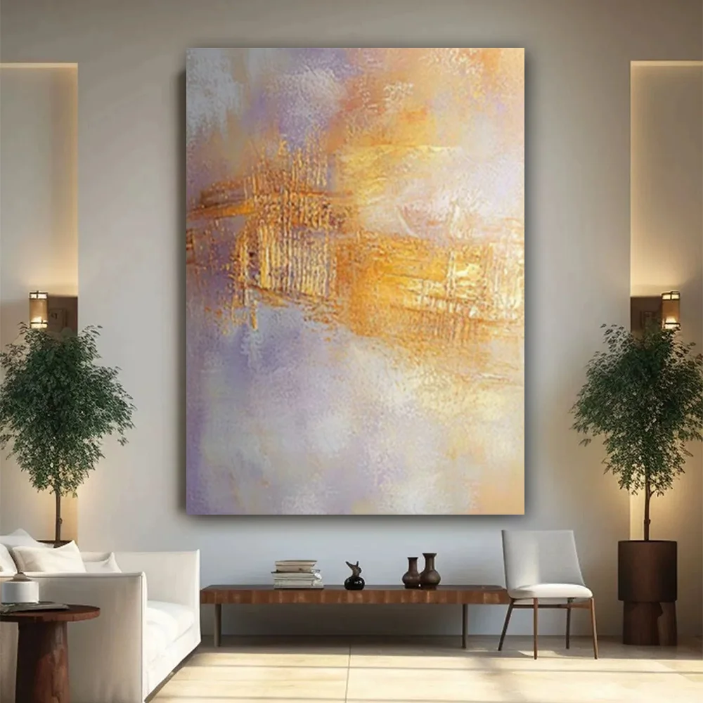 

100% hand drawn dreamy yellow abstract oil painting original wall painting home living room decoration paint interior aesthetics