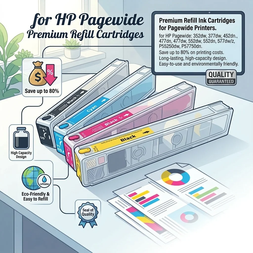 1Set 972 973 974 975 Refill Ink Cartridge for HP Pagewide 352dw 377dw 452dn 452dw 477dn 477 552dw 552dn 577dw/z P55250dw P57750