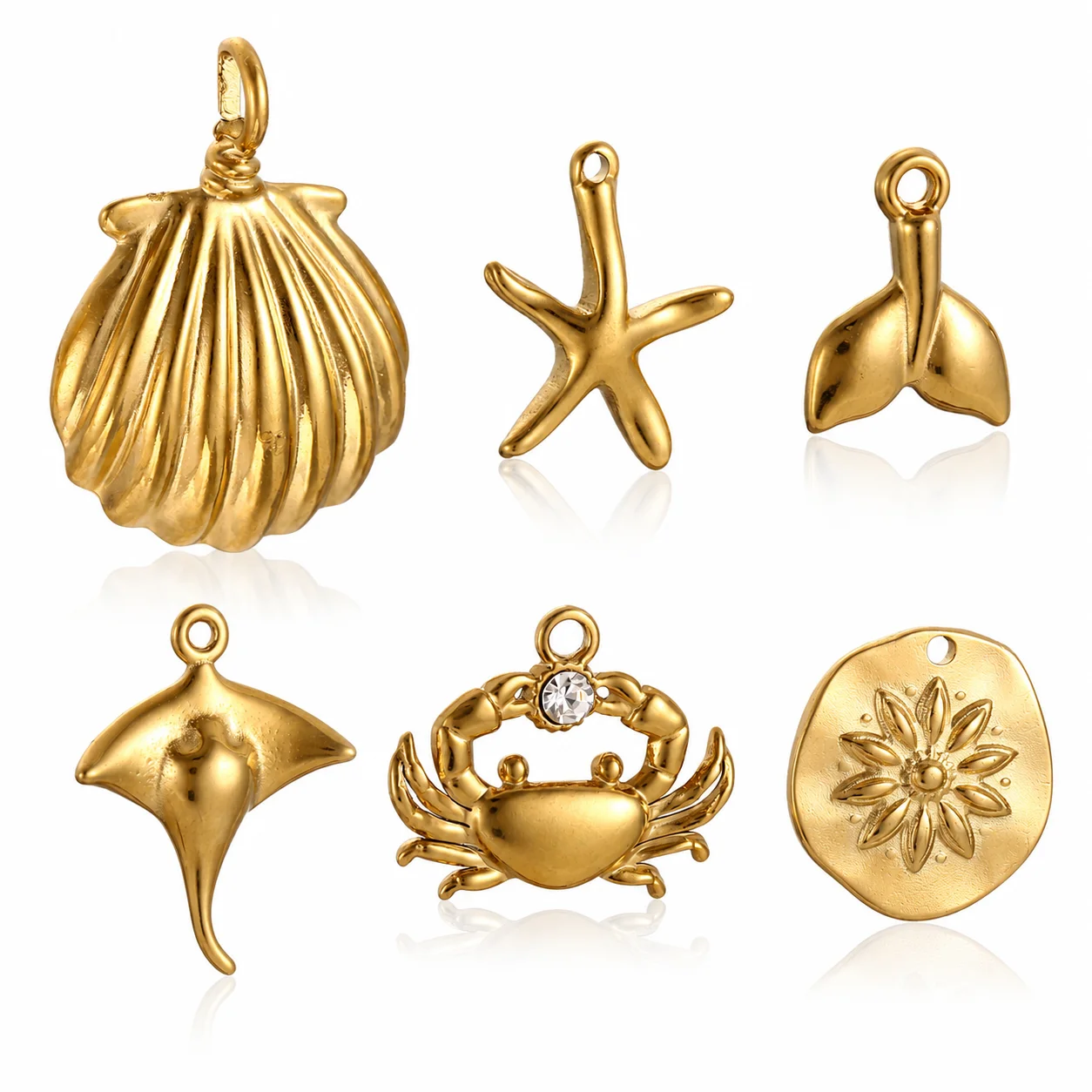 3Pcs Starfish/Manta Ray/Whale Fish Tail Charm Stainless Steel Gold Plated Sea Shell Pendant DIY Necklace Bracelet Jewelry Making