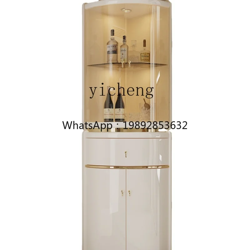 ZZZf Cream Style Corner Wine Cabinet Wall High-End Triangle Cabinet Bedroom Corner Storage Display Cabinet Made of Glass