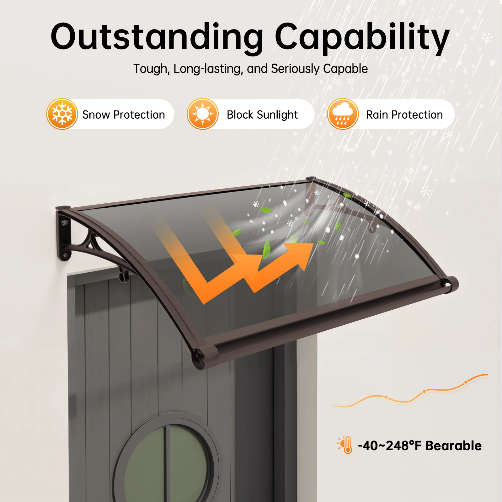 

Door Awnings Exterior Door Canopy Back Porch Garden Awning w/Large Sink,Hail Rain Snow Protection Awning Protection Hollow Sheet