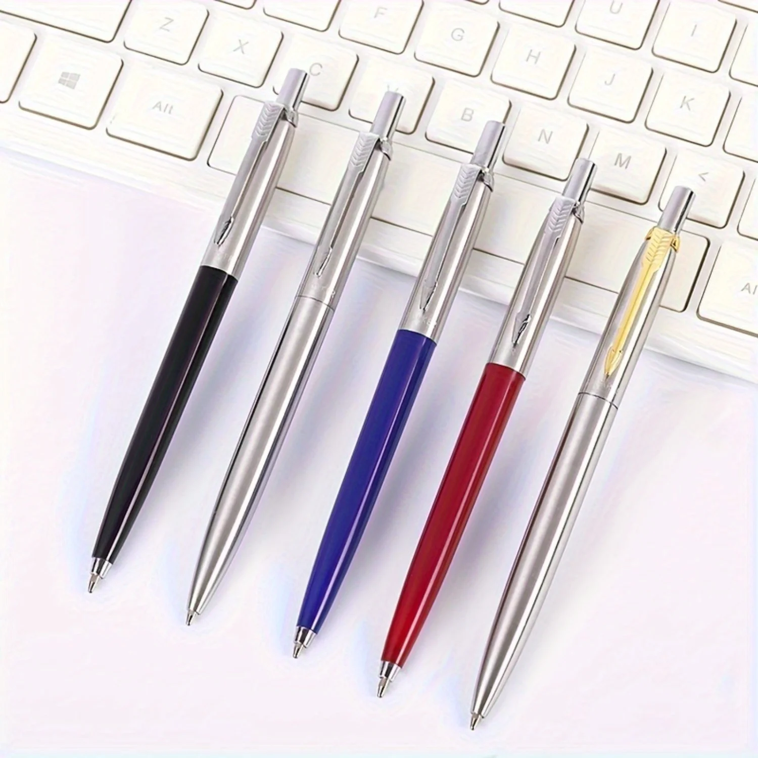 6 Stück/Set Metall-Kugelschreiber, Werbeartikel, G2-Mine, blaue Tinte, automatische Kugelschreiber, Set für Schule, Bürobedarf, Stift – Detail 1