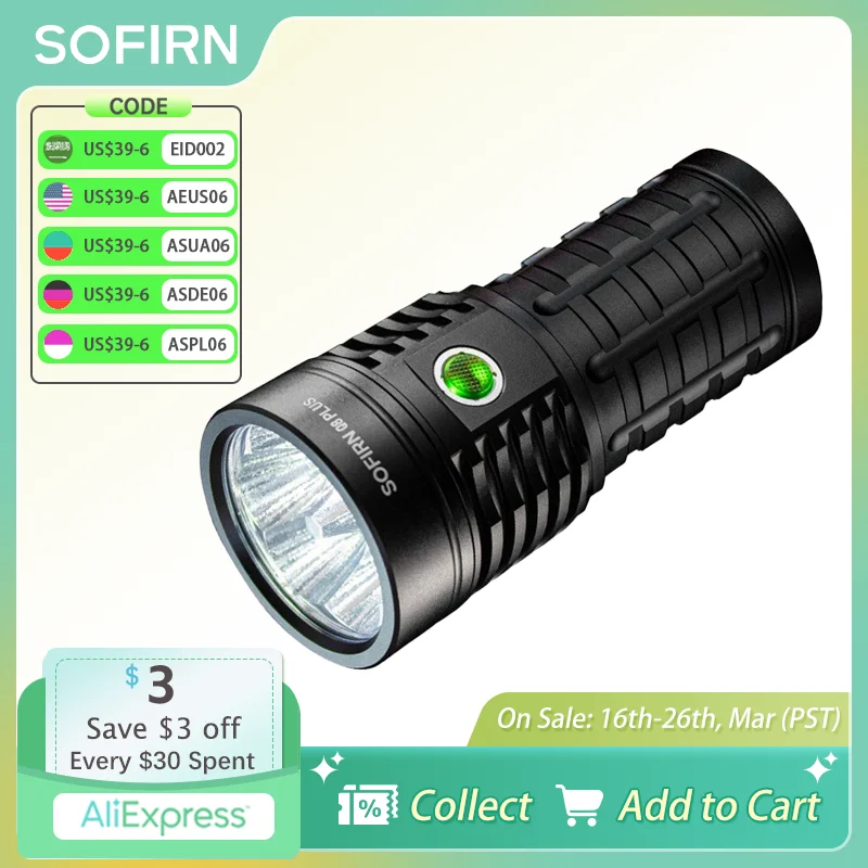 Sofirn Super Powerful Q8 Plus  LED Flashlight 16000lm USB C 21700 Rechargeable Anduril 2.0 Torch  XHP50B Reverse Charging