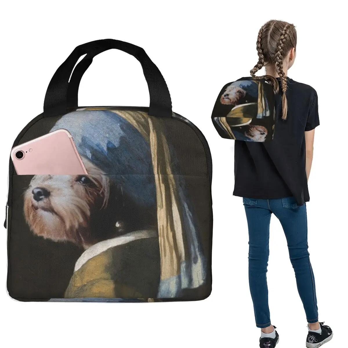 Yorkshire Terrier Yorkie With A Pearl Earring Insulated Lunch Bag for Women Children Leakproof Food Boxes Thermal Lunch Box Tote