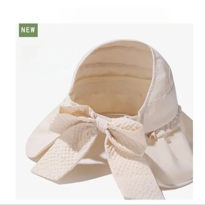Sunscreen Hat Women's Ageing Lace Hollow Top Hat Large Brim Sunshade Hat Tide Soft Bowknot
