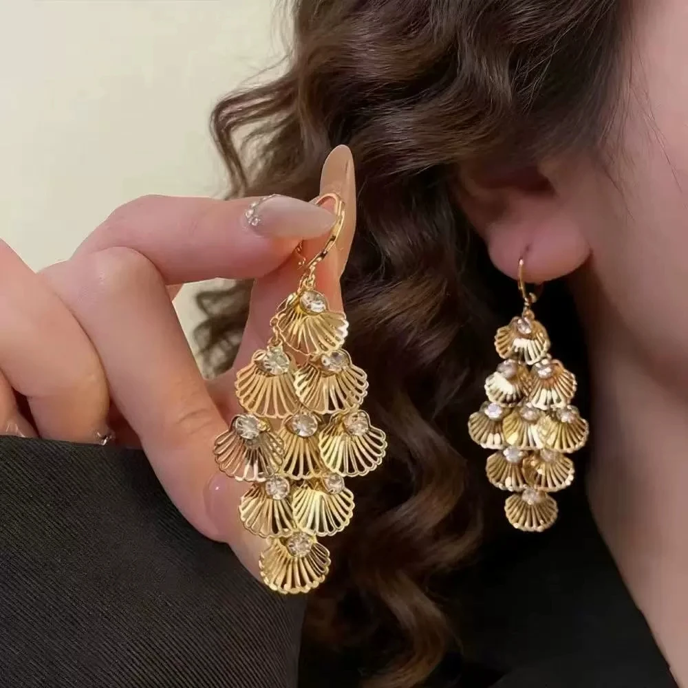 Dangling Multi Layer Petal Ear Ornaments 3D Shaped Tassel Drop Earrings Bright Accessory For Mature Style Outfit Women Jewelry
