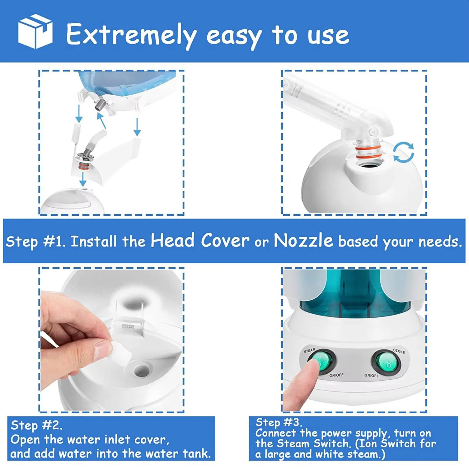 Professional Vapor Facial Hair Steamer Nebulizer Beauty Salon 2in1 Face Skin Deep Cleansing Hydrating Ozone Ionic Steaming Tool