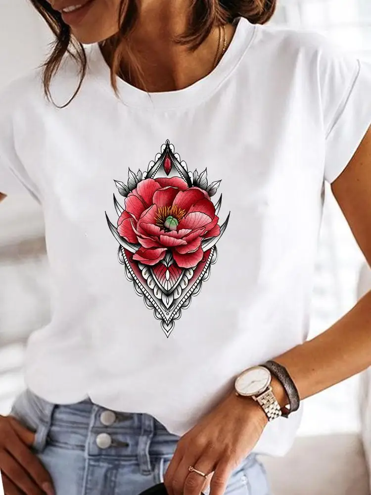 Summer T Floral 90s Style New Cute Clothing Print Fashion Casual T-shirts Short Sleeve Clothes Ladies Women Female Graphic Tee