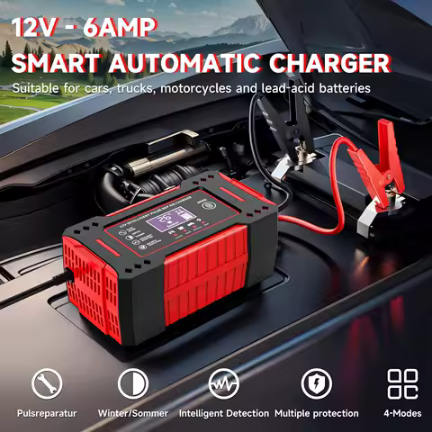 6A 12V Repair LCD Display Intelligent Car Battery Charger Car and Motorcycle Battery Charging Unit Lead-Acid Battery