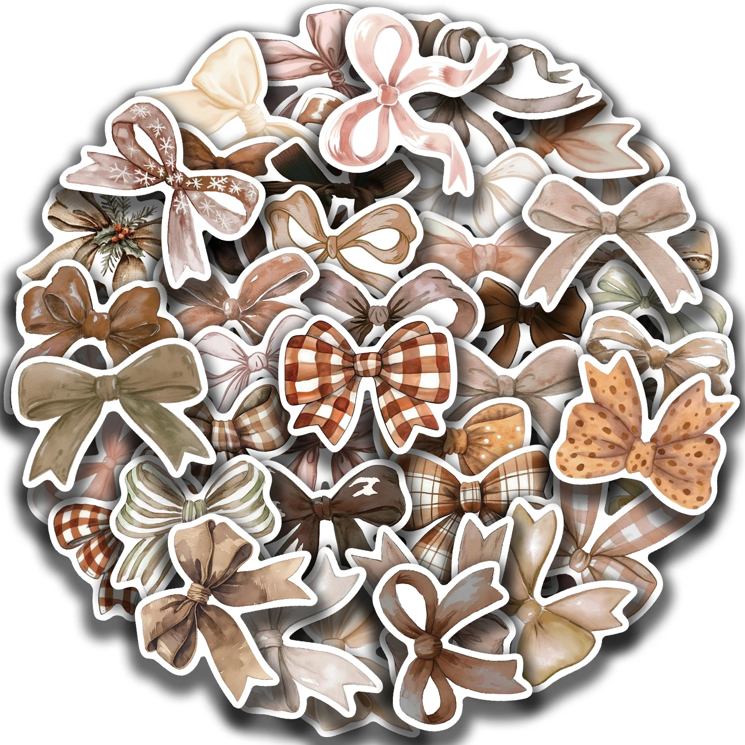 50pcs Bow Stickers Brown Girls Notebook Stationery Cell Phone Luggage Mug Decorative Stickers