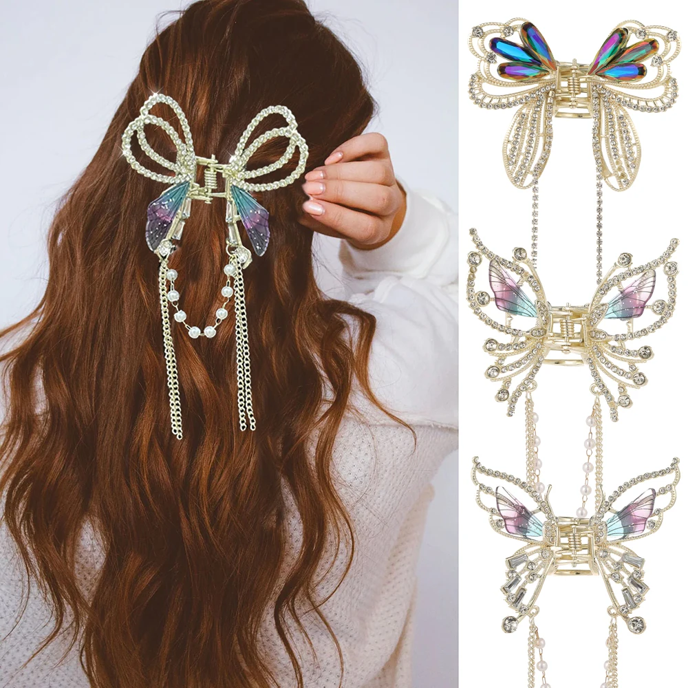 Tassel Chain Hair Claws Clip Women Ladies Luxury Retro Butterfly Hairpin Crabs Claw Girls Festival Hair Accessories Hair Crab