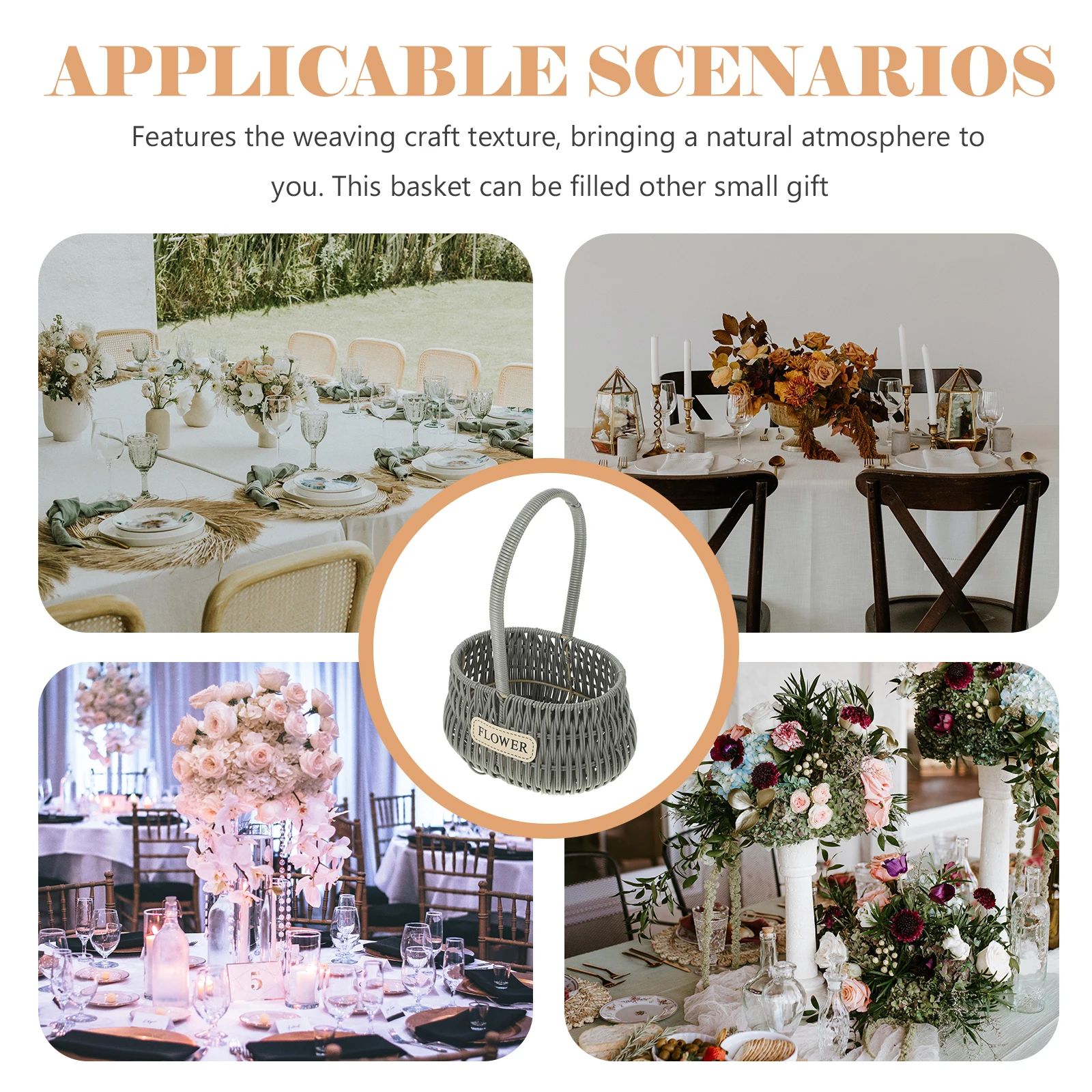 

Rattan Portable Flower Basket Practical Small with Handle Simple Weaving Plastic Hand-made Rustic Elegant Wedding Arrangement
