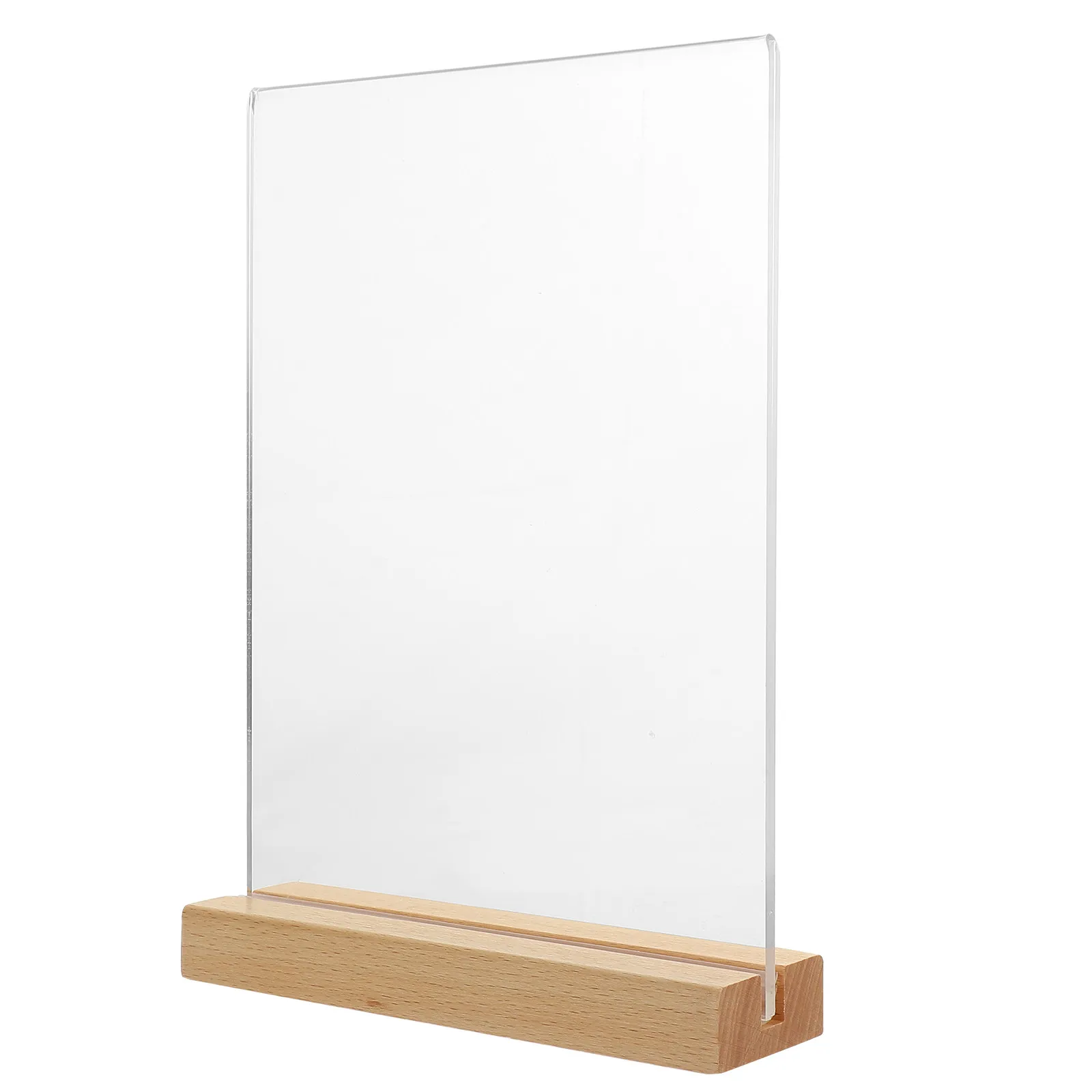 T Shaped Acrylic Poster Stand Desktop Menu Holder Wood Base Stable Table Sign Holder for Retail Store Restaurant Display
